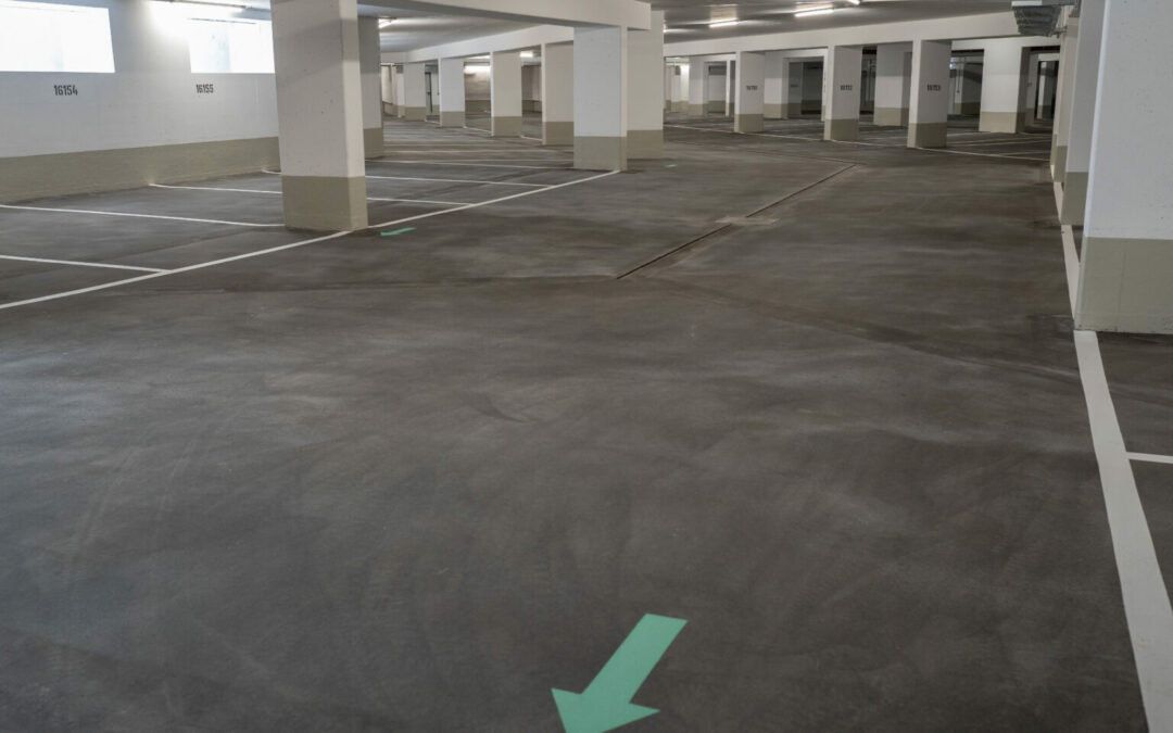 Gussasphalt in einer Tiefgarage mit Wohnanlage, München